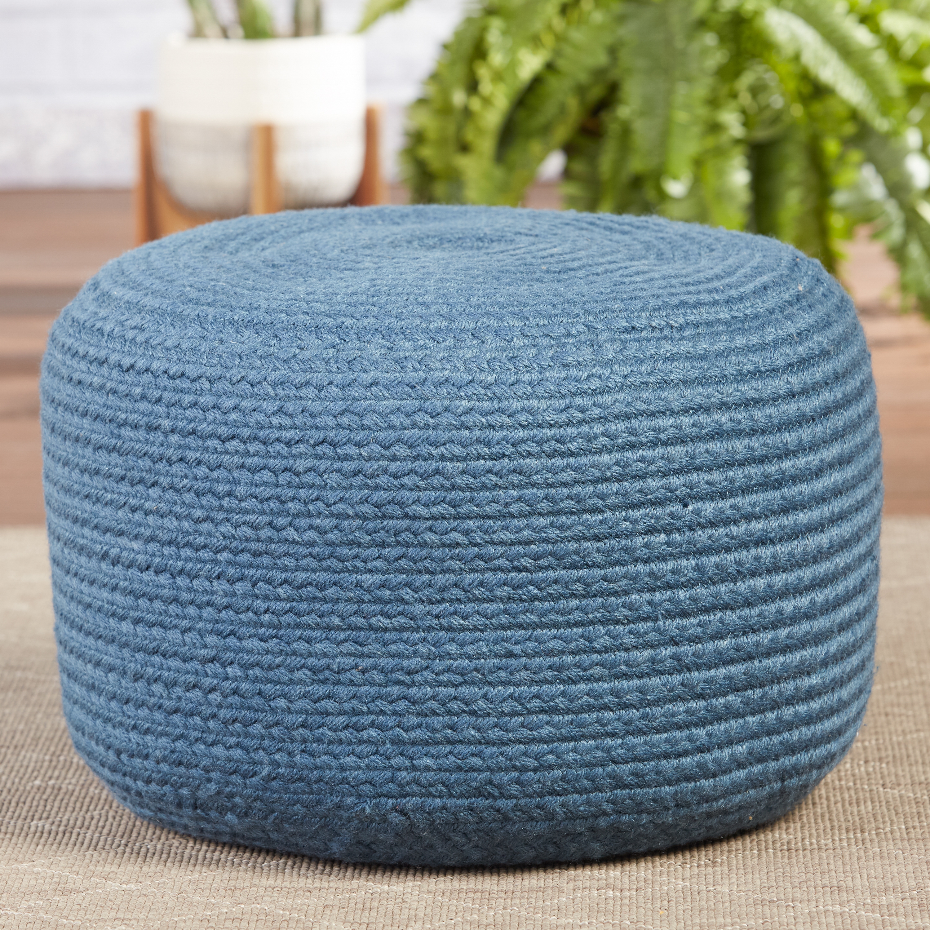 Vibe by Santa Rosa Indoor/ Outdoor Solid Blue Cylinder Pouf - Image 0