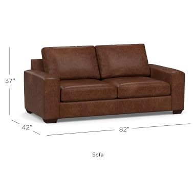 Big Sur Square Arm Leather Sofa 82", Down Blend Wrapped Cushions, Statesville Caramel - Image 2