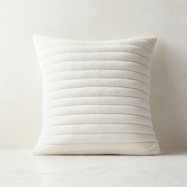 18" Channeled White Velvet Pillow With Down-Alternative Insert - Image 0