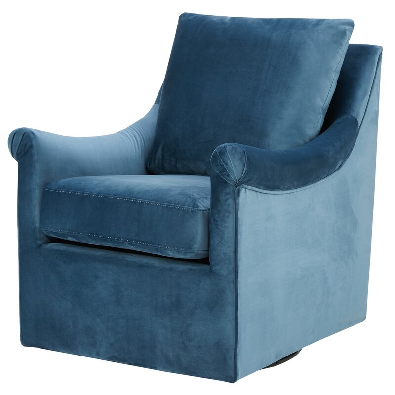 Lundell 28.54" Wide Polyester Swivel Armchair, Blue - Image 0
