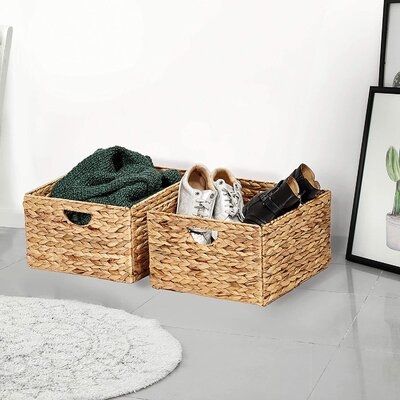 2-Pack Foldable Handwoven Water Hyacinth Cube Storage Basket Bin, Rectangular, 2 Piece - Image 0