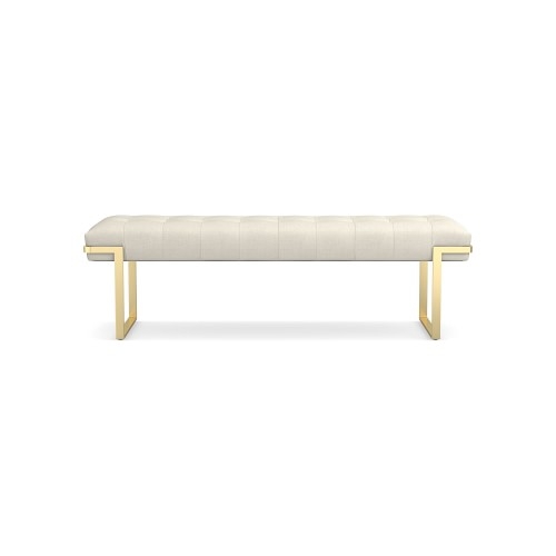 Mixed Material Bench, Standard Cushion, Performance Linen Blend, Ivory, Antique Brass - Image 0