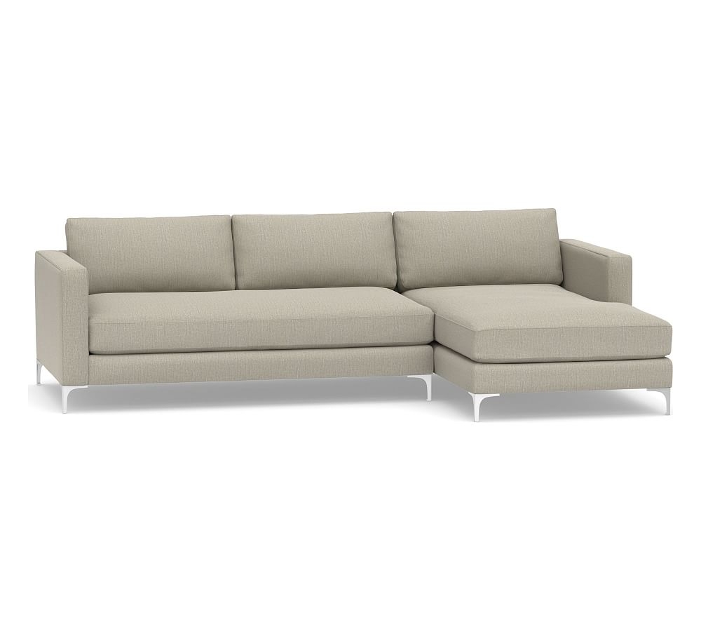 Jake Upholstered Left Arm 2-Piece Sectional with Chaise 2x1 with Brushed Nickel Legs, Polyester Wrapped Cushions, Chenille Basketweave Pebble - Image 0