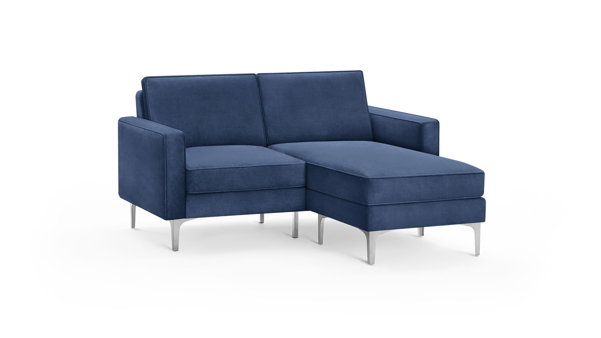 Nomad Velvet Loveseat with Reversible Chaise - Midnight - Performance Velvet / Chrome - Metal - Image 0