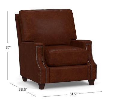 James Square Arm Leather Recliner, Down Blend Wrapped Cushions, Legacy Chocolate - Image 2
