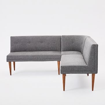 Mid Century Banquette Pack 1: 1 Round Corner + 2 Benches,Deco Weave,Pearl Gray,Pecan - Image 2