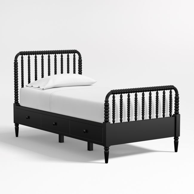 Jenny Lind Black Wood Spindle Kids Twin Storage Bed - Image 0