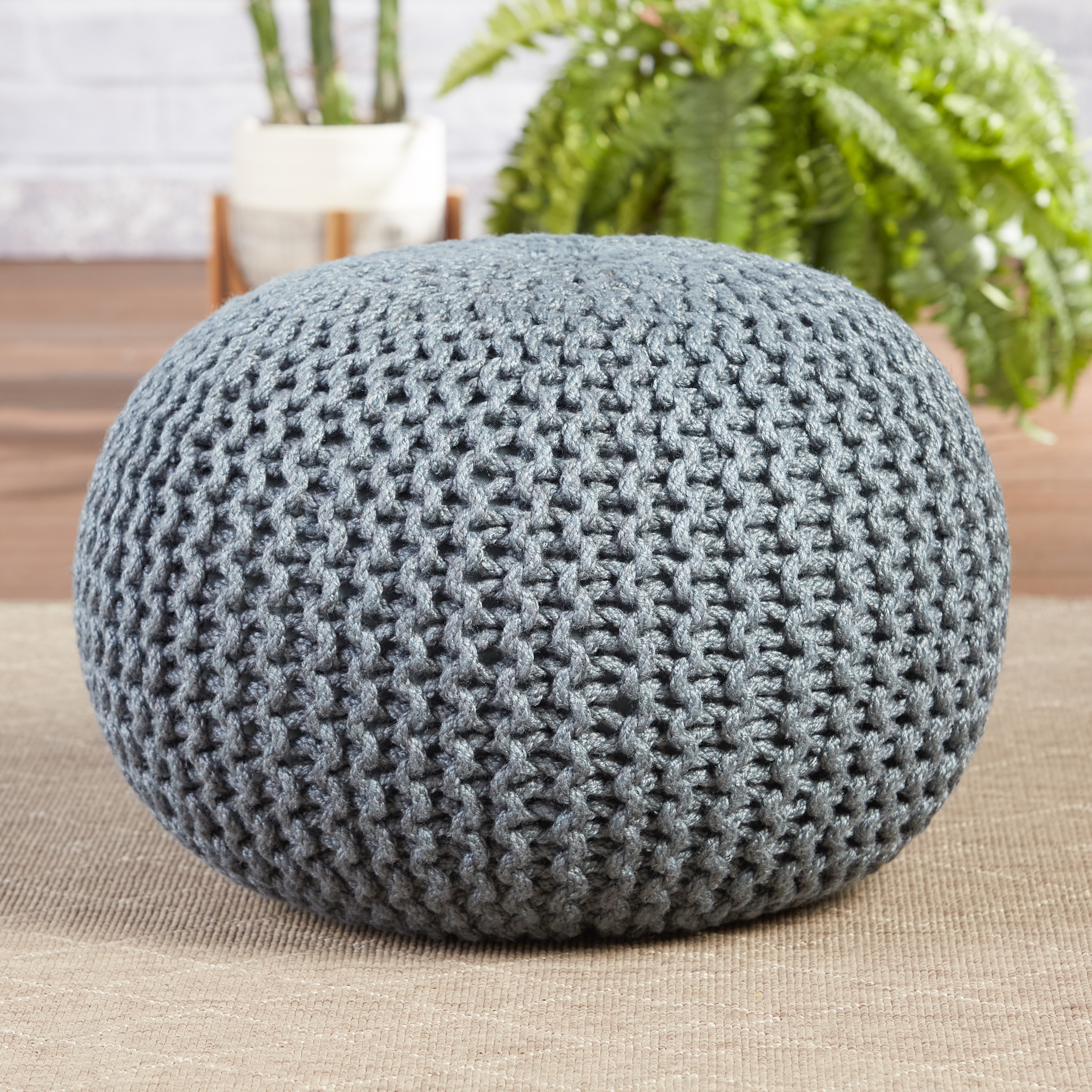 Vibe by Asilah Indoor/ Outdoor Solid Slate Round Pouf - Image 2