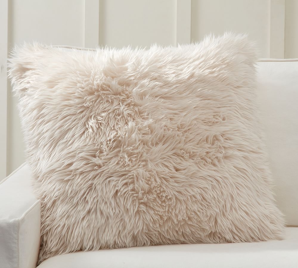 Faux Real Fur Pillow Cover, 26 x 26", Ivory - Image 0