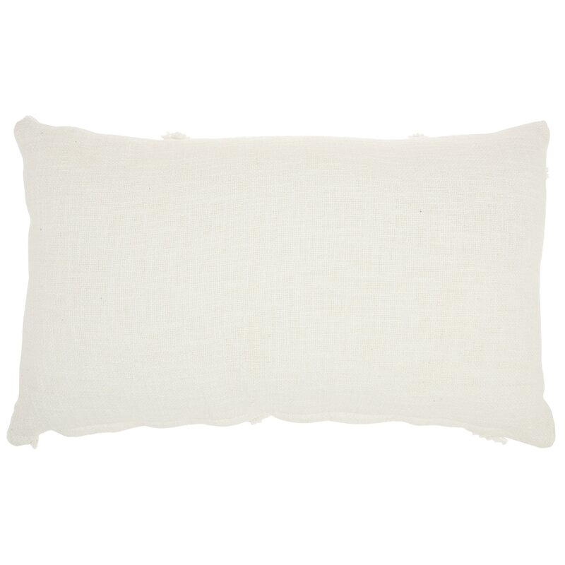 Remi Cotton Lumbar Pillow Cover & Insert, White, 24" x 14" - Image 3