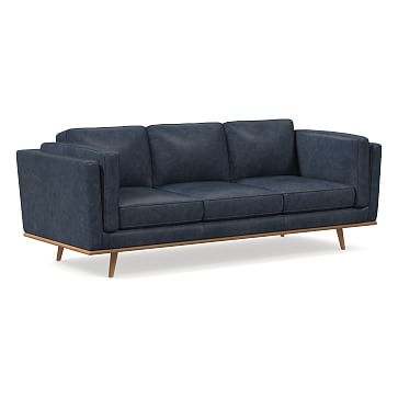 Zander 90" Sofa, Oxford Leather, French Navy, Almond - Image 0