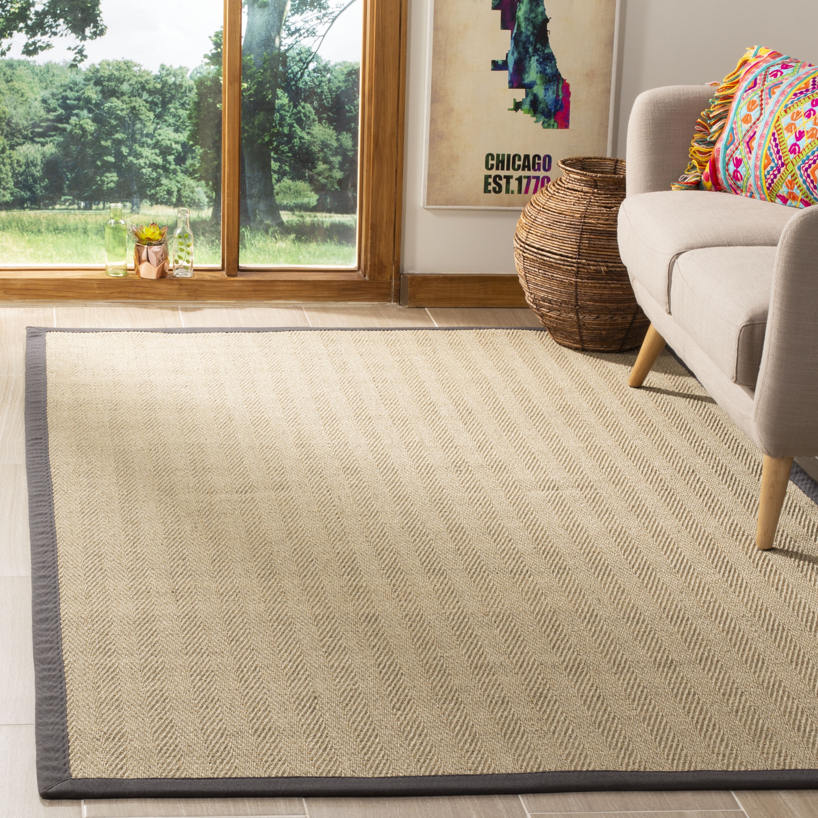 Arlo Home Woven Area Rug, NF134A, Natural/Grey,  6' X 9' - Image 1