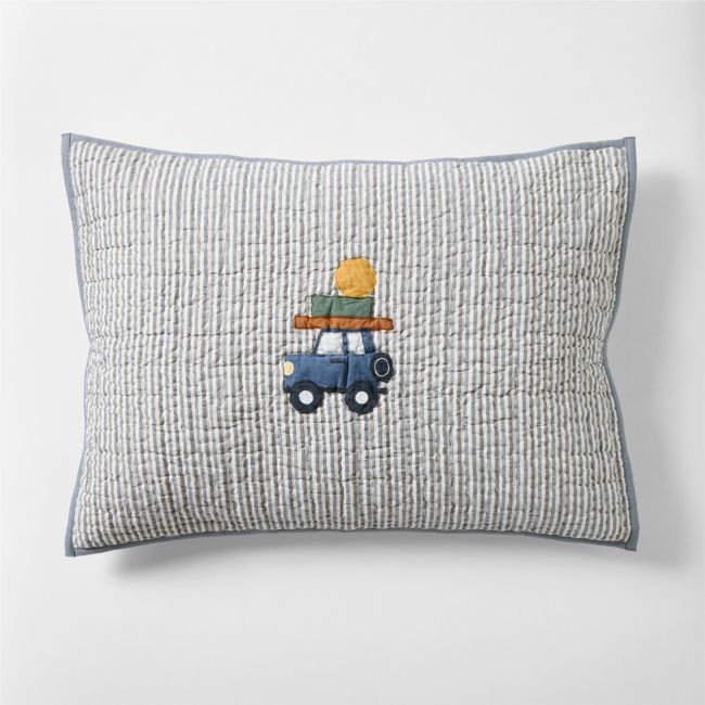 Wheely Cool Embroidered Cotton Kids Pillow Sham - Image 0