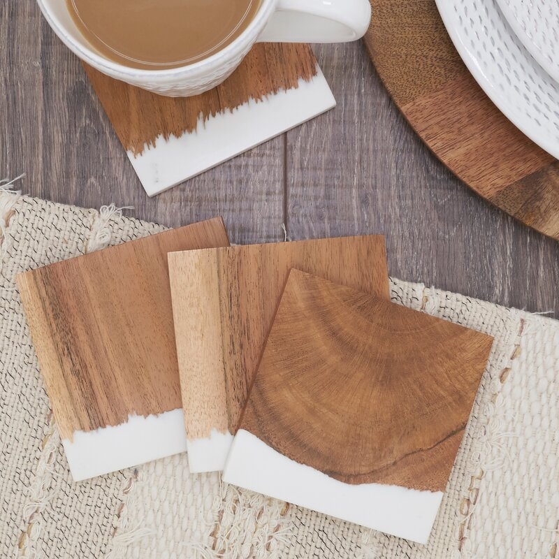Branwen Glass Coasters with Wood and Resin Design (Set Of 4) - Image 1