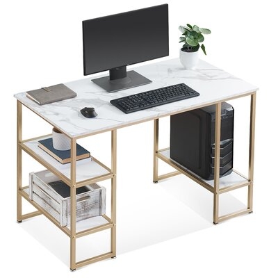 Everly Quinn Computer Desk Office Desk With 3-Tier Shelves, White Desk For Small Space, Gaming Desk With CPU Stand, Vanity Desk For Living Room, Modern Writing Study Laptop PC Desks - Image 0
