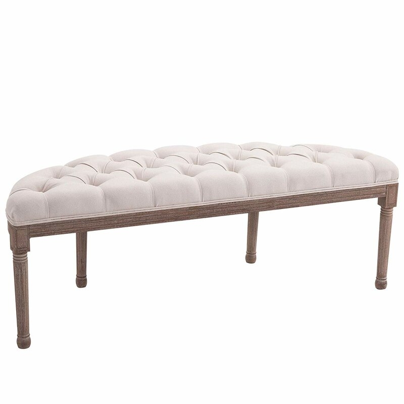 Alida Tufted Half Circle Upholstered Bench, Beige - Image 0