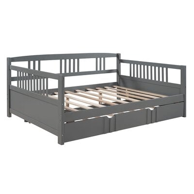 Full Size Daybed Wood Bed With Twin Size Trundle,Gray - Image 0