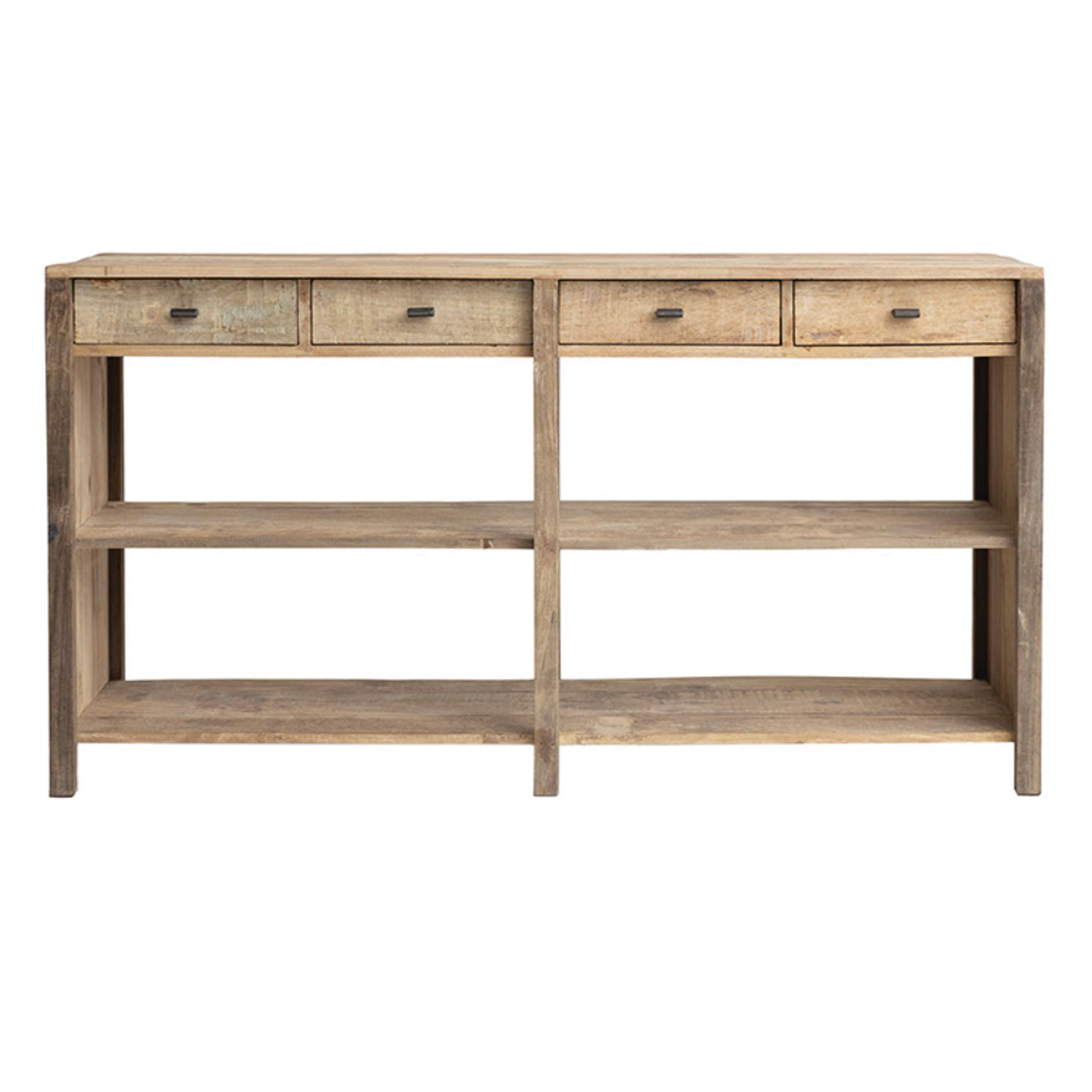 Reclaimed Wood Console Table with 4 Drawers 4 Storage Sections, Natural - Image 0
