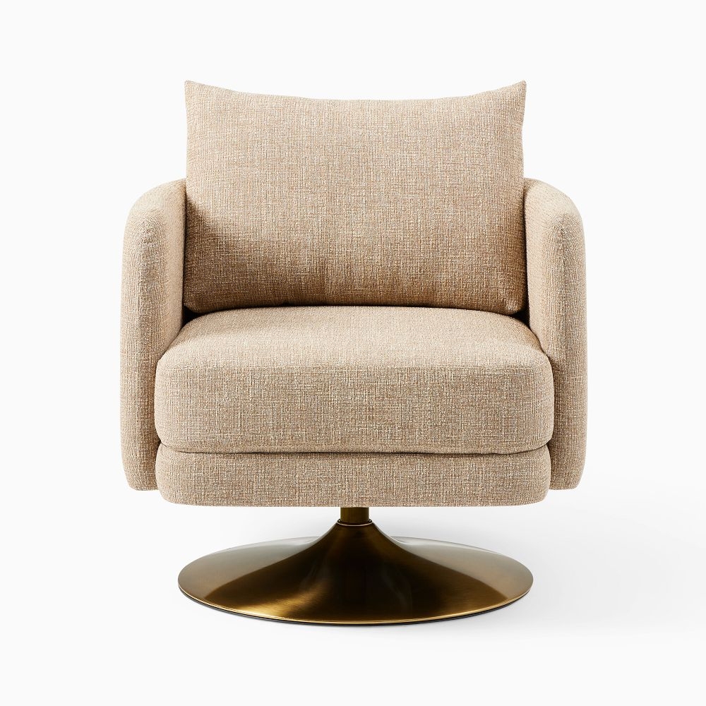 Auburn Swivel Chair, Poly, Deco Weave, Camel, Brass - Image 3