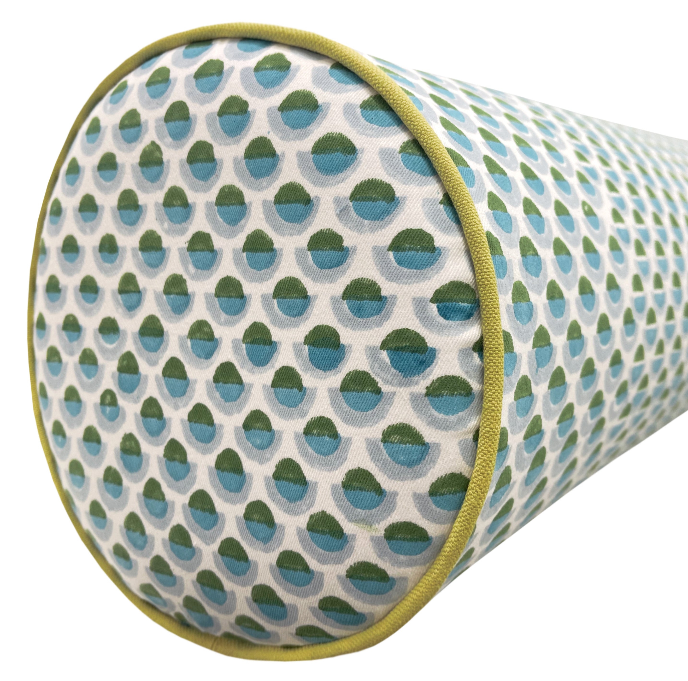 OCS X LDC II | BOLSTER | SERENA DUGAN : OLGA // OCEAN BLOCK PRINT + CLASSIC LINEN // CHARTREUSE CORDING - TWIN // 9" X 24" - Image 1