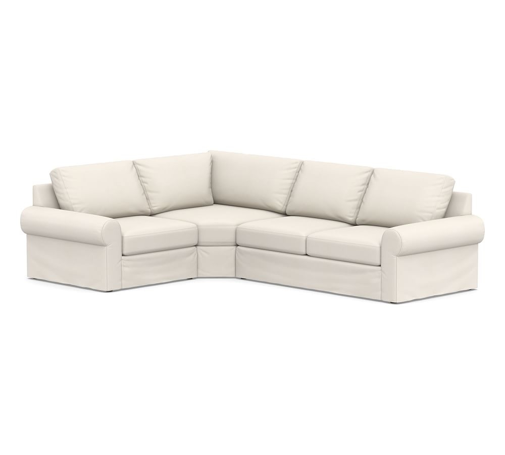 Big Sur Roll Arm Slipcovered Right Arm 3-Piece Wedge Sectional, Down Blend Wrapped Cushions, Denim Warm White - Image 0