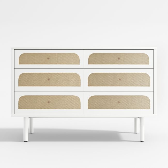 Maren White and Cane Wood 6-Drawer Dresser - Image 0