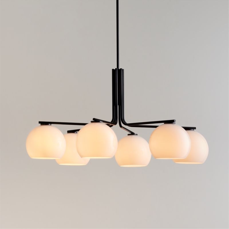 Arren Black Chandelier Light with Round Milk Glass Shades 37.5" - Image 1