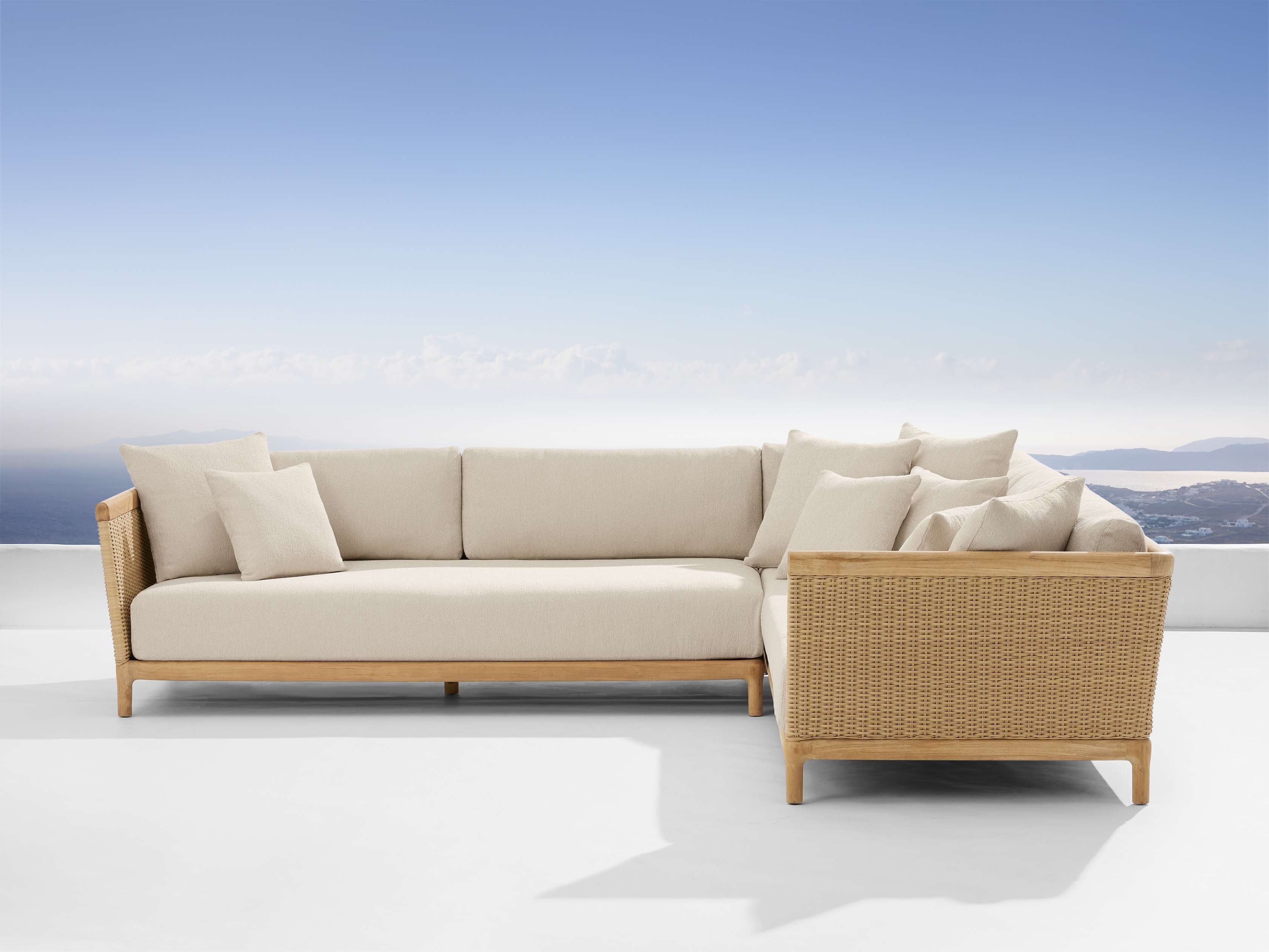 Puglia Outdoor Two-Piece Sectional Teak in Natural  Adrian Cashmere/96" Right Arm - Image 0