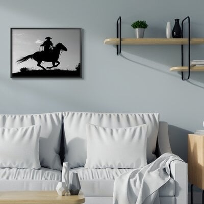 Southwestern Cowboy Silhouette Black White Horse - Image 0