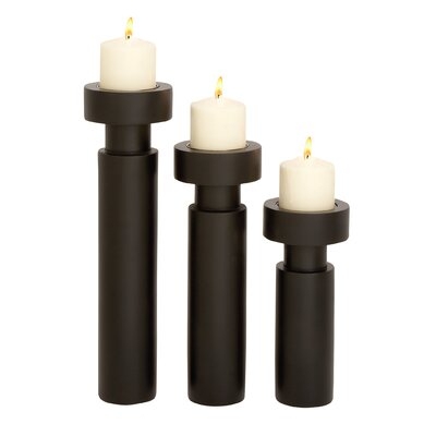 3 Piece Wood and Aluminum Candlestick Set - Image 0