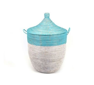 Tilda Two-Tone Woven Basket, Turquoise - Large - Image 4