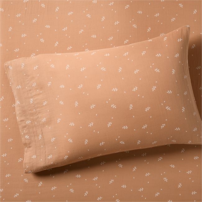 Supersoft Terracotta Leaf Print Organic Cotton Gauze Kids Pillowcase - Image 0