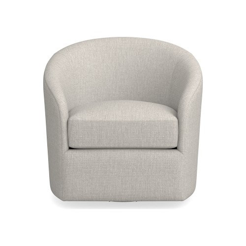 Montclair Swivel Armchair, Standard Cushion, Perennials Performance Melange Weave, Oyster, Ebony Leg - Image 0