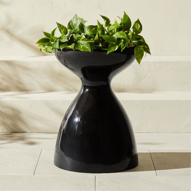 Porta Black High-Gloss Cement Indoor/Outdoor Planter Small - Image 0