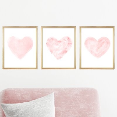 Romantic Watercolor Heart Prints, Set of 3 Paper Prints - Image 0