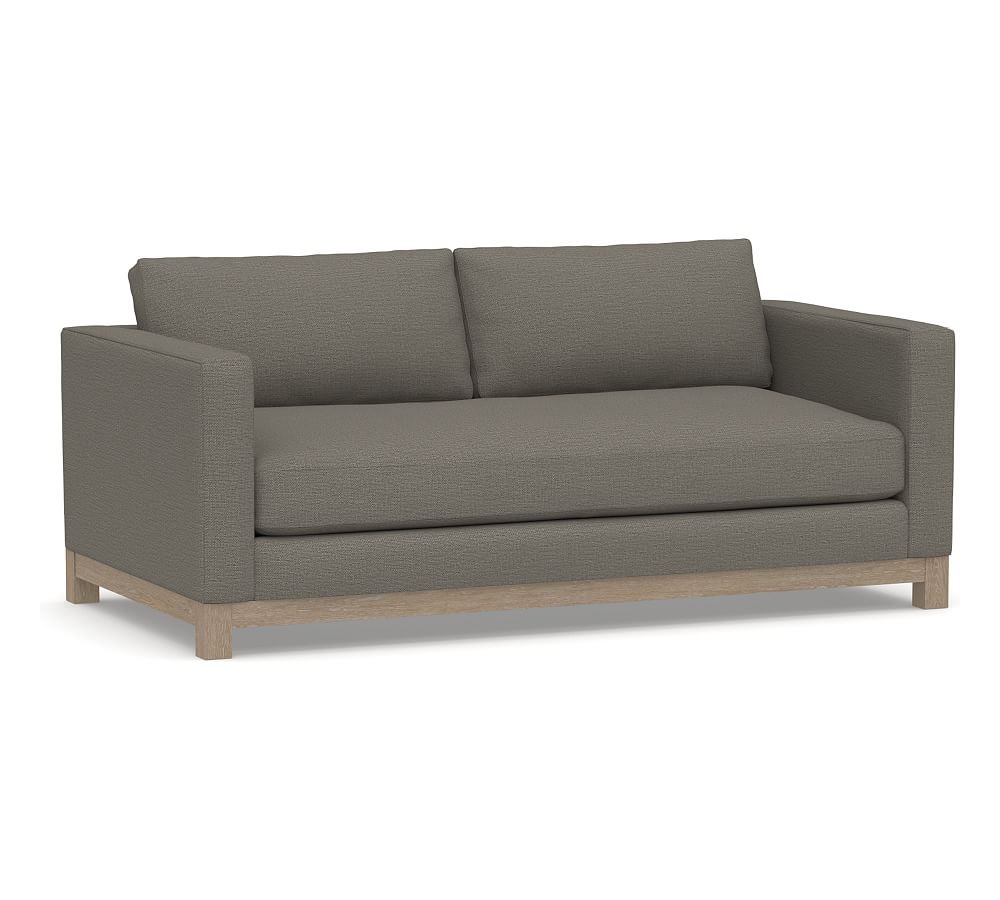 Jake Upholstered Loveseat 70" with Wood Legs, Polyester Wrapped Cushions, Chunky Basketweave Metal - Image 0