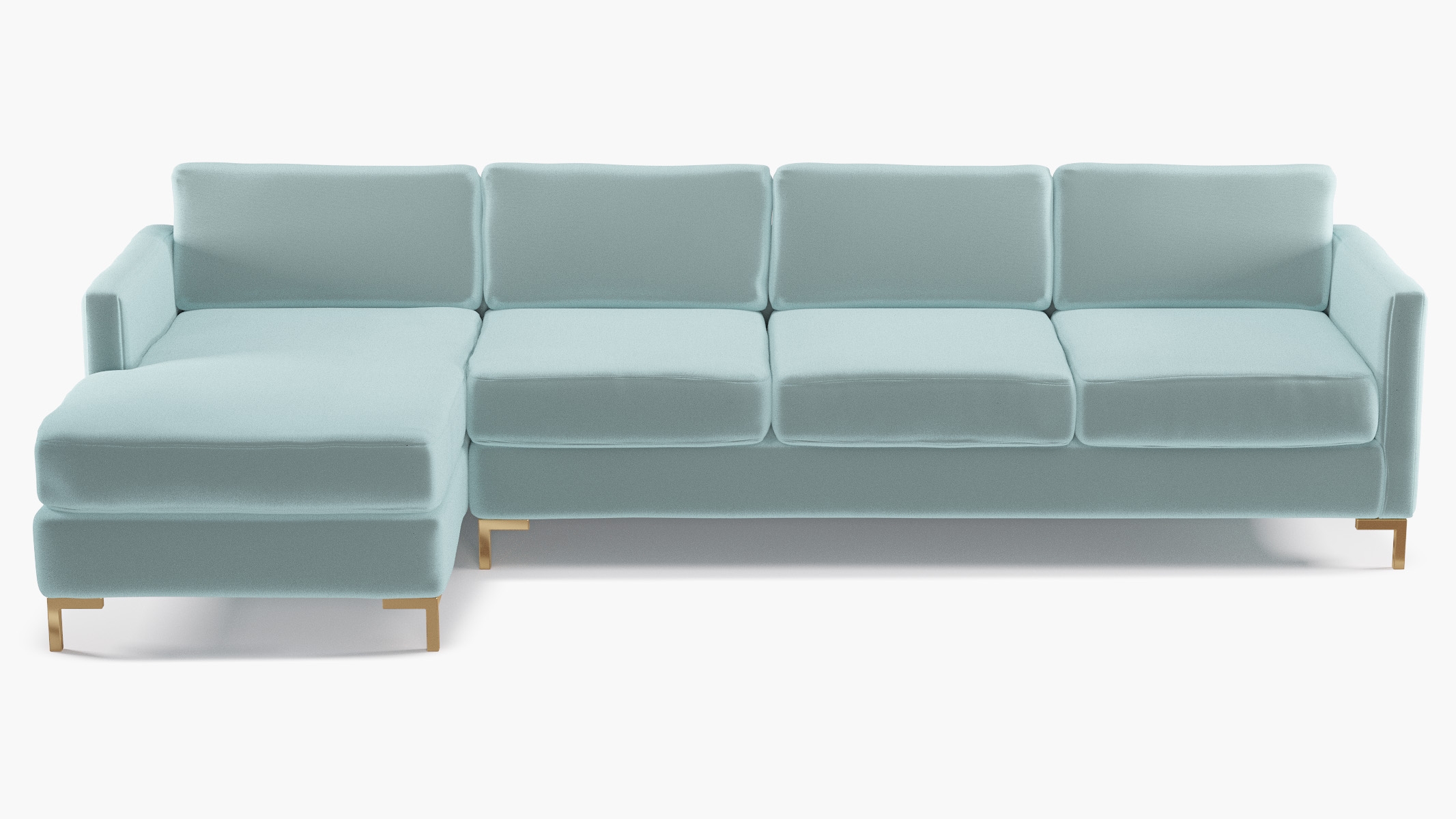 Modern Sectional, Left Facing, Spa Performance Plush Velvet, Brass L Leg - Image 0