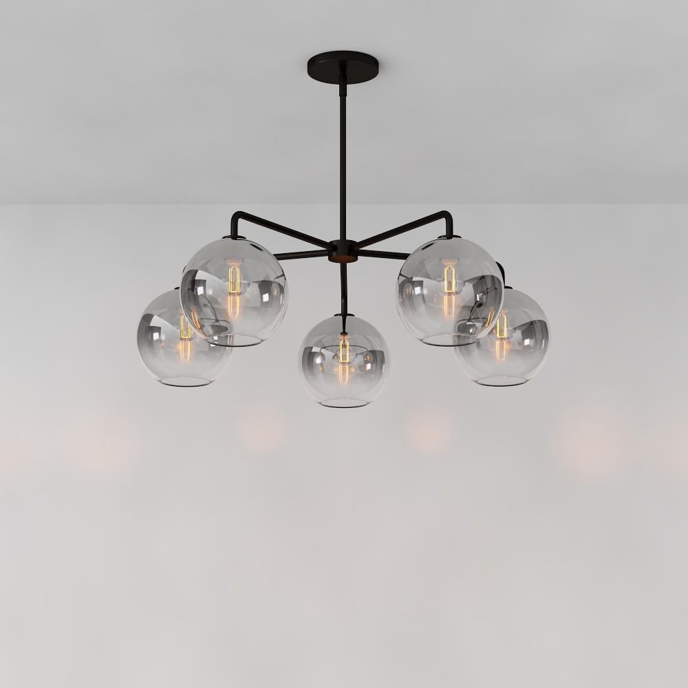 Sculptural 5-Light Chandelier, Globe Small, Silver Ombre, Bronze, 8" - Image 0