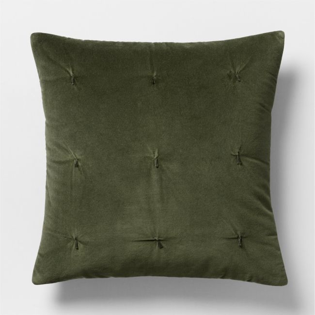 Organic Cotton Linen Velvet Ficus Green Euro Quilted Bed Pillow Sham - Image 0
