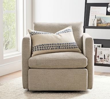 Menlo Upholstered Swivel Armchair, Polyester Wrapped Cushions, Brushed Crossweave Navy - Image 3