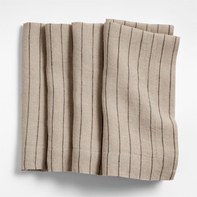 Marin Natural and Earth Brown EUROPEAN FLAX ™-Certified Linen Striped Napkins, Set of 4 - Image 0