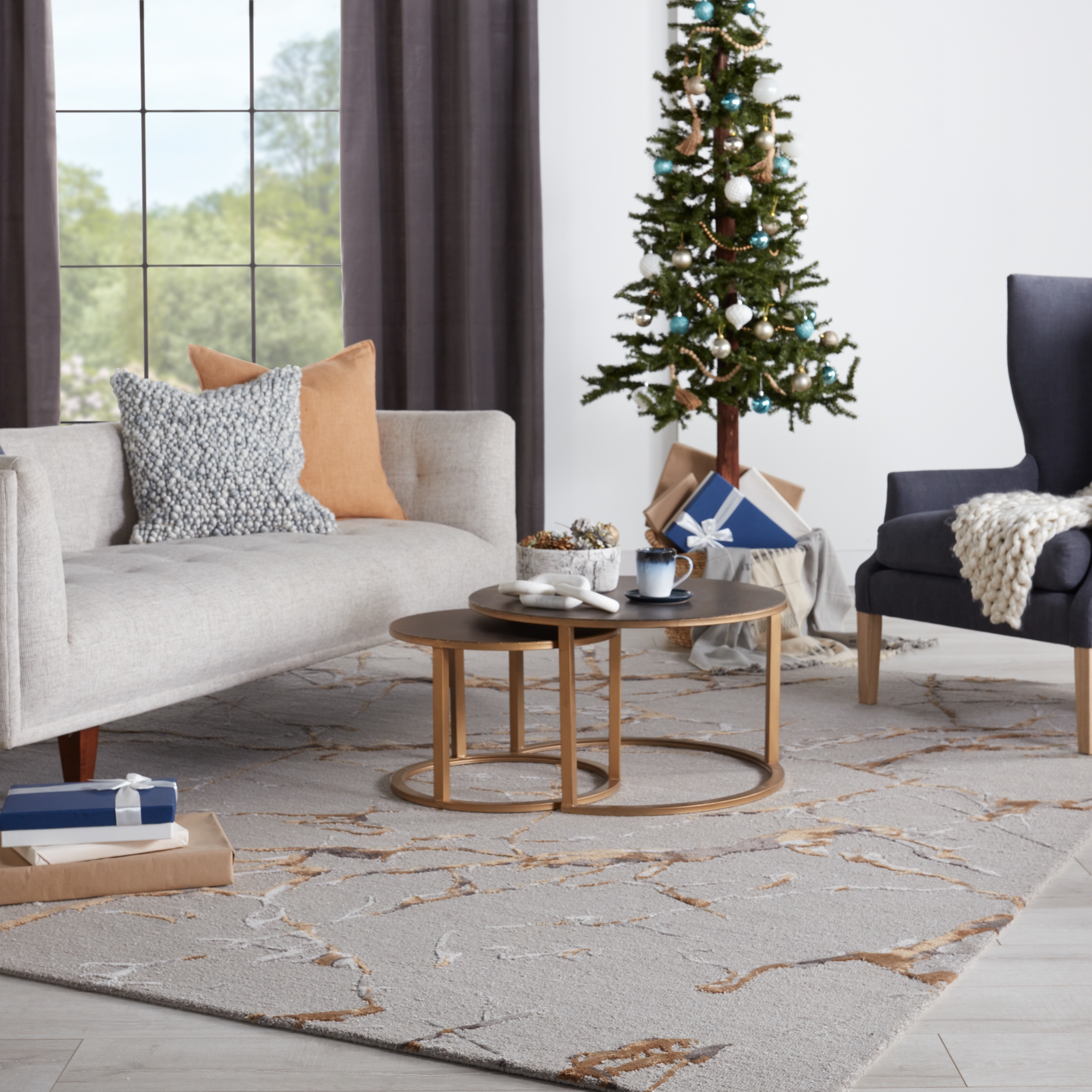 Shattered Handmade Abstract Light Gray/ Gold Area Rug (8'X10') - Image 8