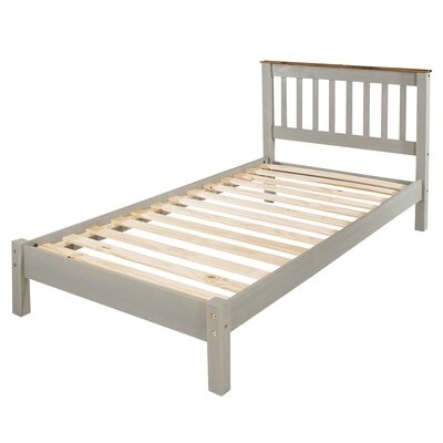 Wood Slatted Twin Size Bed Akmini | Union Rustic - Image 0