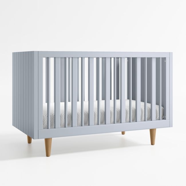 Finn Mist Blue Wood Convertible Baby Crib with Toddler Bed Rail - Image 0