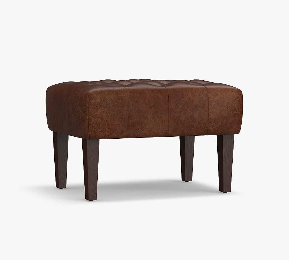 Champlain Leather Tufted Ottoman, Polyester Wrapped Cushions, Burnished Wolf Gray - Image 0
