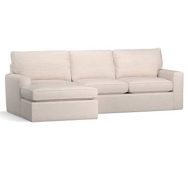 Pearce Square Arm Slipcovered Right Arm Loveseat with Double Chaise Sectional, Down Blend Wrapped Cushions, Performance Boucle Pebble - Image 3