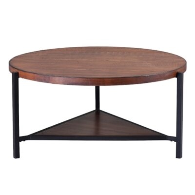 Coffee Table Round Industrial Design Metal Legs With Storage Open Shelf For Living Room - Image 0