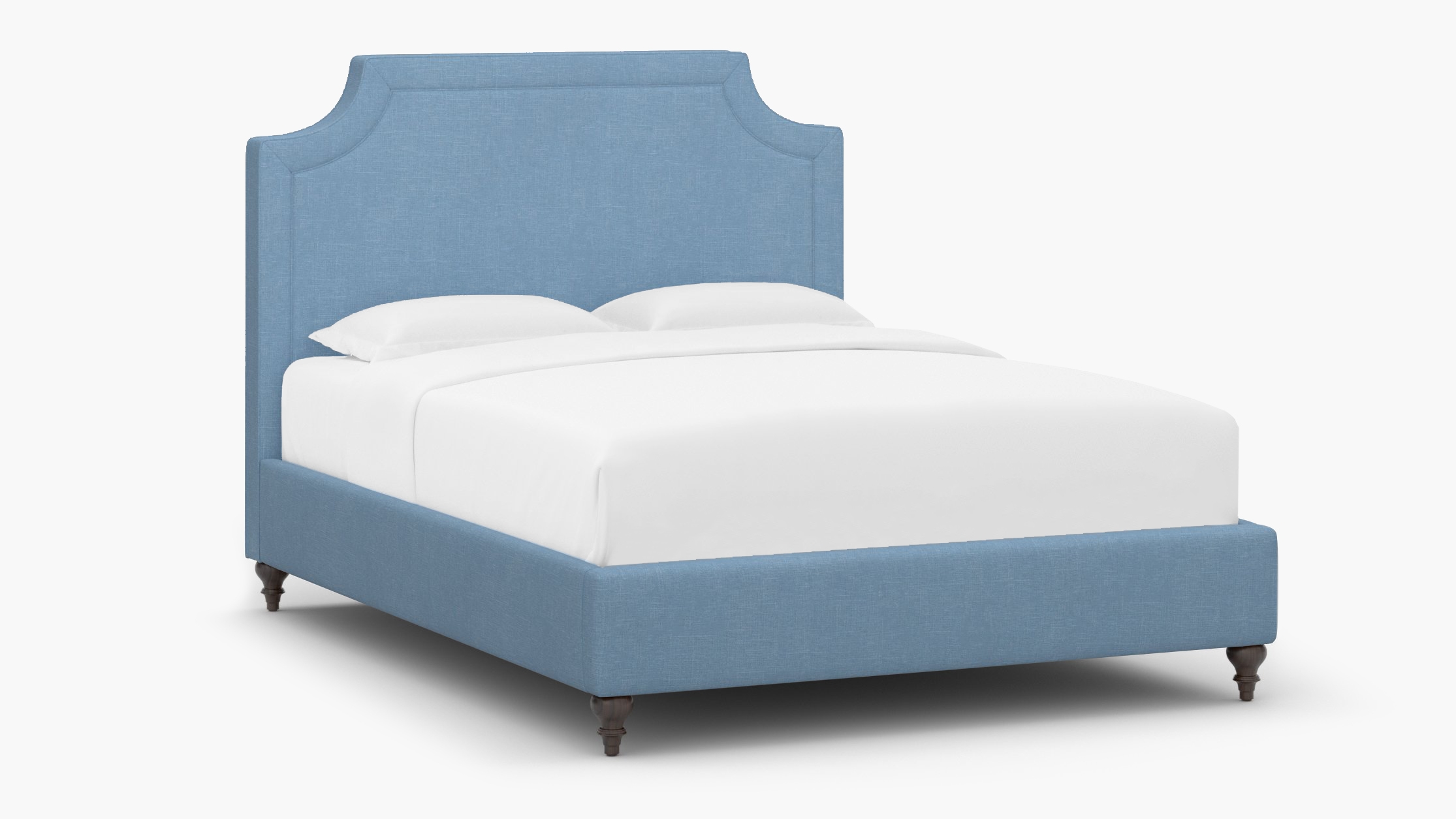 Deco Bed, French Blue Everyday Linen, Espresso Traditional Turned Leg, King - Image 1