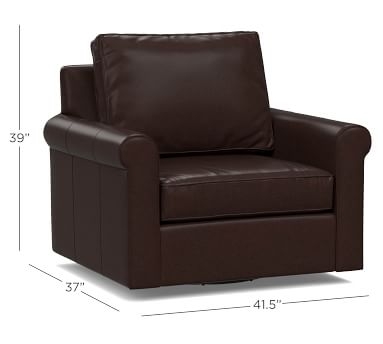 Cameron Roll Arm Leather Swivel Armchair, Polyester Wrapped Cushions, Churchfield Chocolate - Image 2