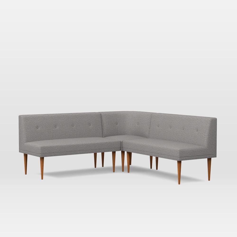 Mid Century Banquette Pack 1: 1 Round Corner + 2 Benches,Deco Weave,Pearl Gray,Pecan - Image 0